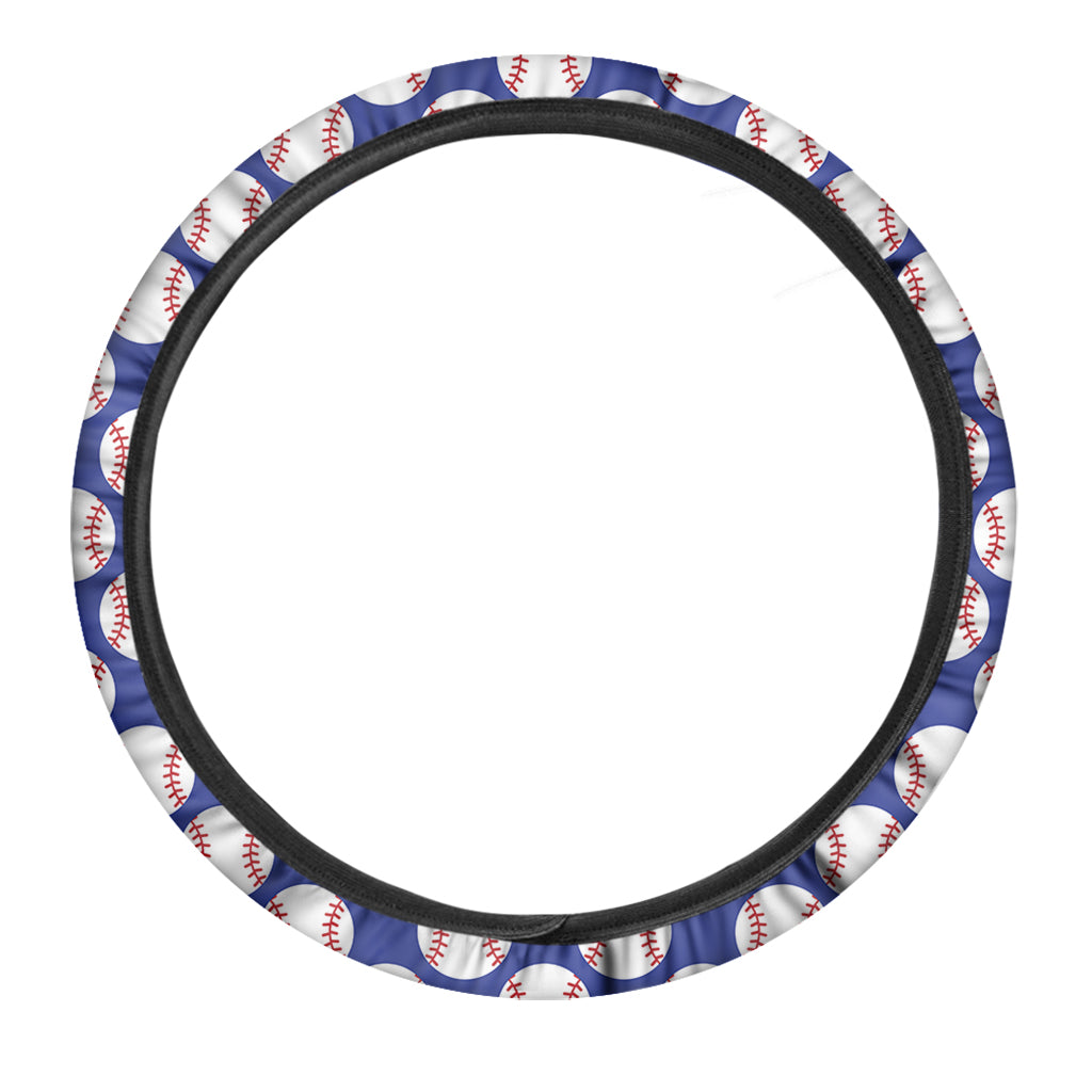 Blue Baseball Pattern Print Car Steering Wheel Cover