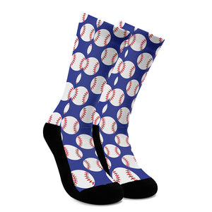 Blue Baseball Pattern Print Crew Socks