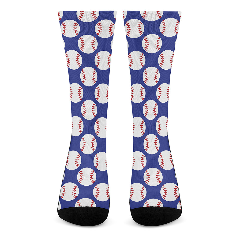 Blue Baseball Pattern Print Crew Socks