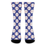 Blue Baseball Pattern Print Crew Socks