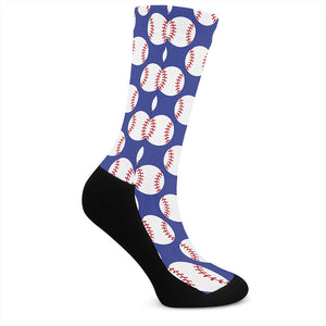 Blue Baseball Pattern Print Crew Socks