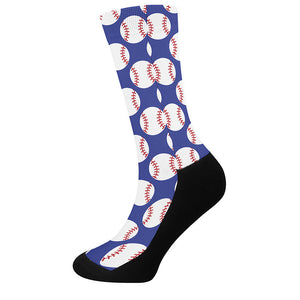 Blue Baseball Pattern Print Crew Socks