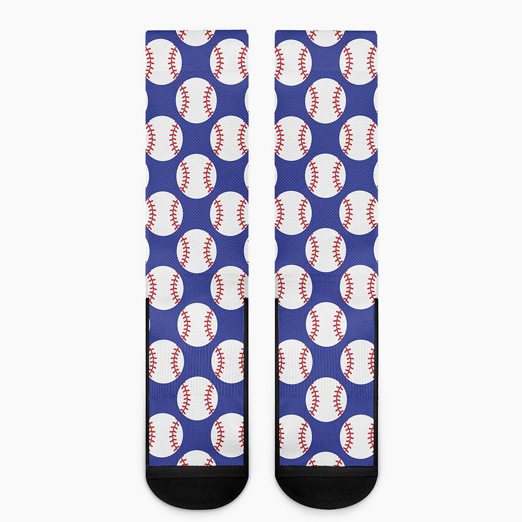 Blue Baseball Pattern Print Crew Socks