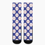 Blue Baseball Pattern Print Crew Socks