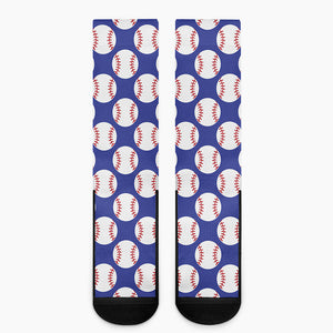 Blue Baseball Pattern Print Crew Socks