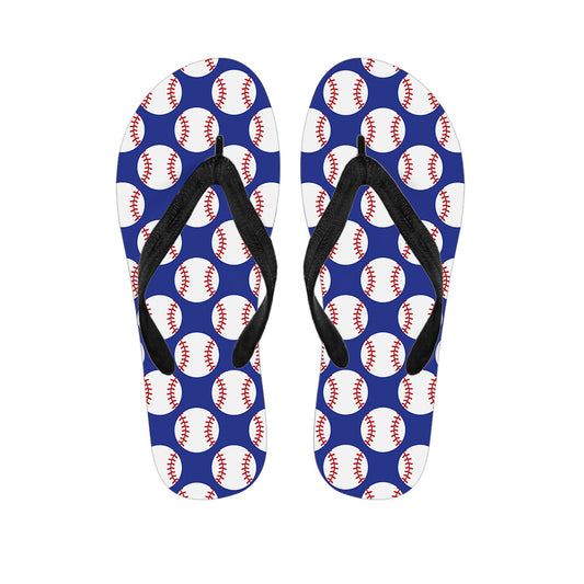 Blue Baseball Pattern Print Flip Flops
