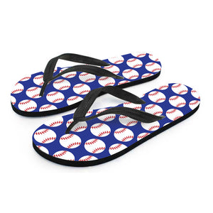 Blue Baseball Pattern Print Flip Flops