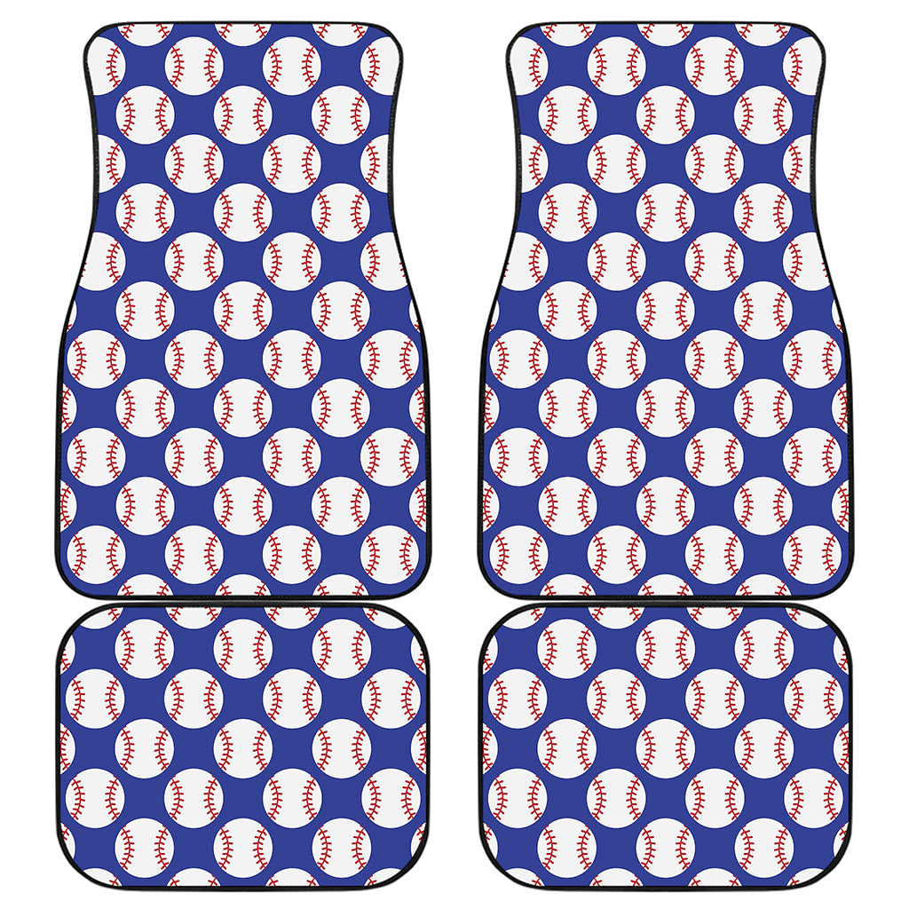 Blue Baseball Pattern Print Front and Back Car Floor Mats