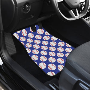 Blue Baseball Pattern Print Front and Back Car Floor Mats