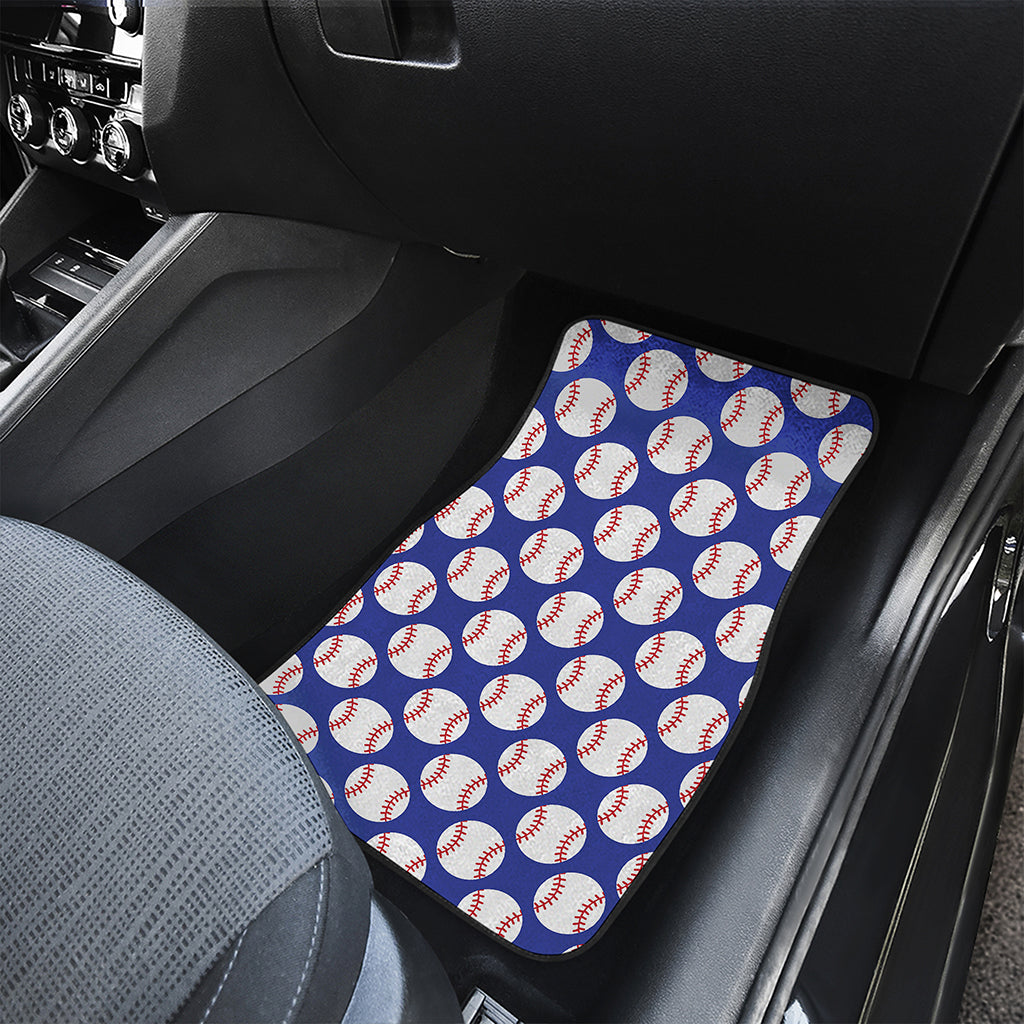 Blue Baseball Pattern Print Front and Back Car Floor Mats