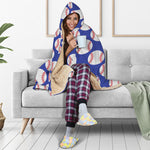 Blue Baseball Pattern Print Hooded Blanket