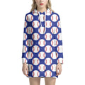 Blue Baseball Pattern Print Pullover Hoodie Dress
