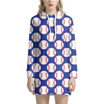 Blue Baseball Pattern Print Hoodie Dress