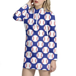 Blue Baseball Pattern Print Hoodie Dress