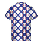Blue Baseball Pattern Print Men's Short Sleeve Shirt