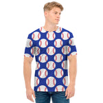 Blue Baseball Pattern Print Men's T-Shirt