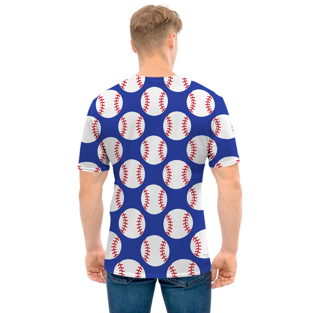 Blue Baseball Pattern Print Men's T-Shirt