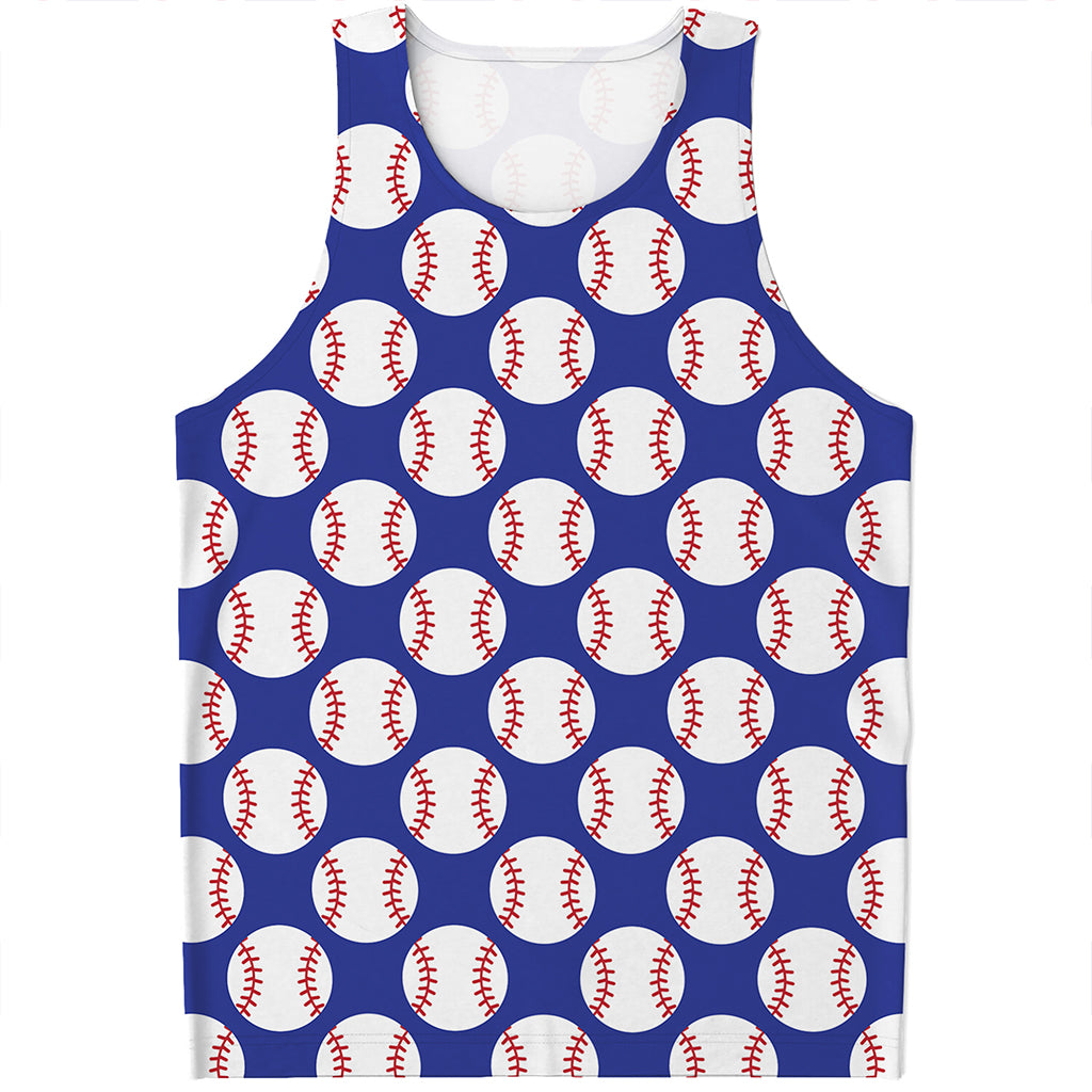 Blue Baseball Pattern Print Men's Tank Top