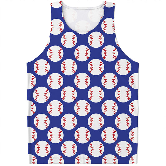 Blue Baseball Pattern Print Men's Tank Top