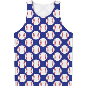 Blue Baseball Pattern Print Men's Tank Top