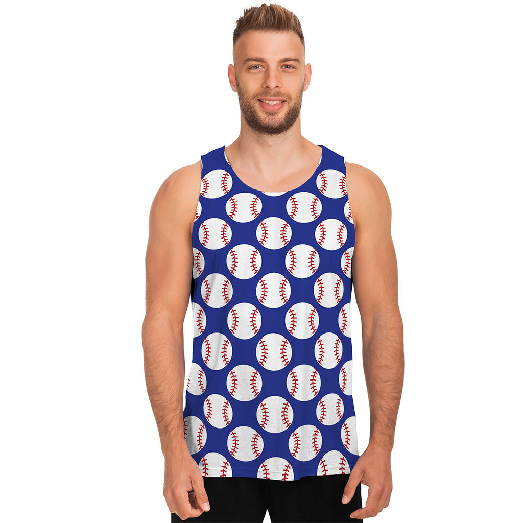 Blue Baseball Pattern Print Men's Tank Top