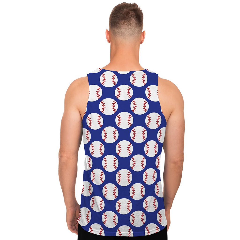 Blue Baseball Pattern Print Men's Tank Top