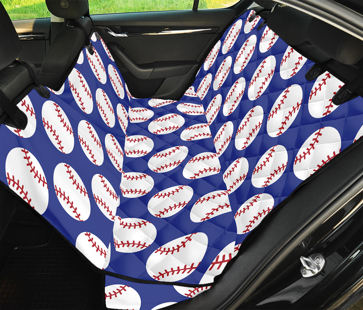 Blue Baseball Pattern Print Pet Car Back Seat Cover