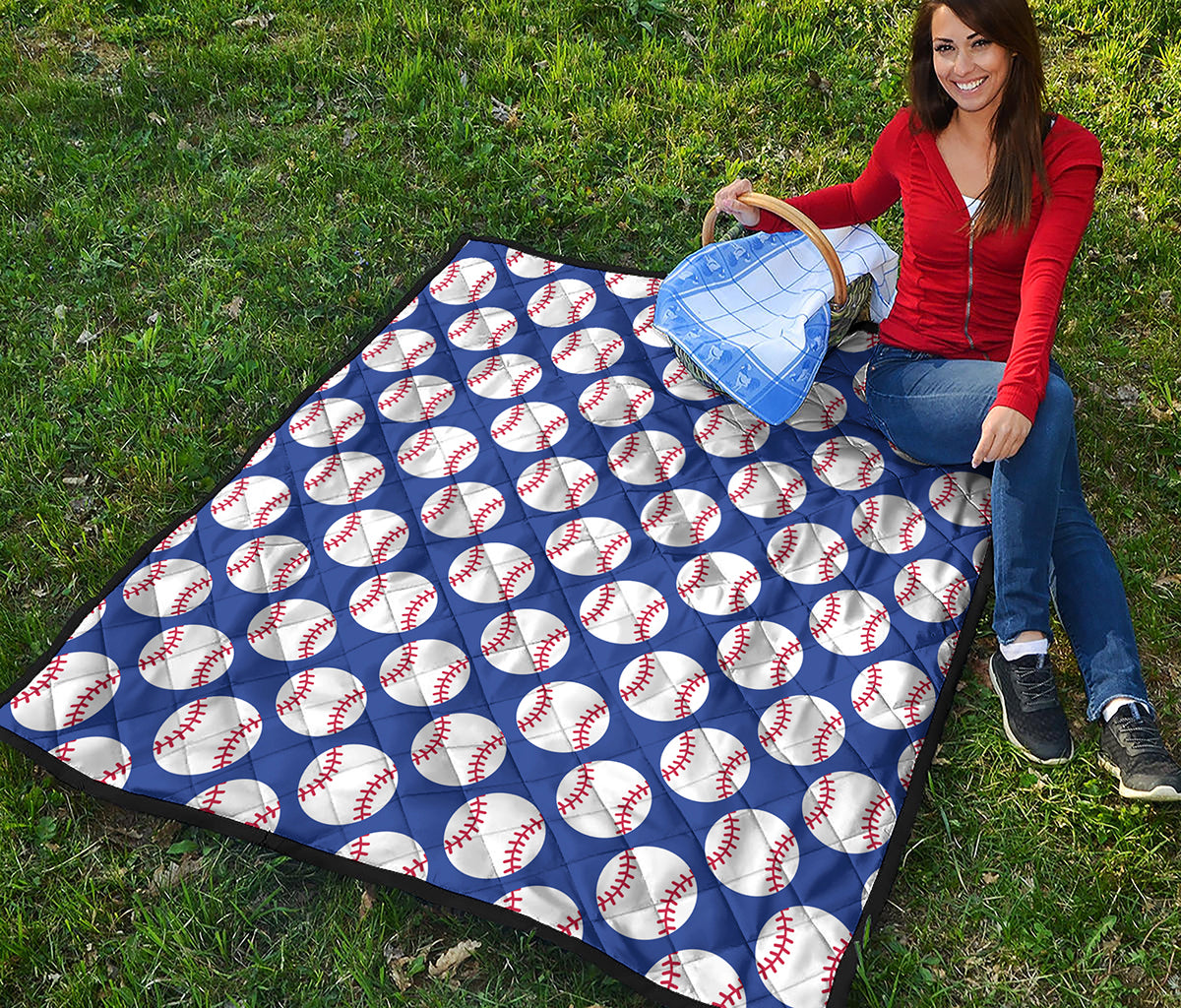 Blue Baseball Pattern Print Quilt