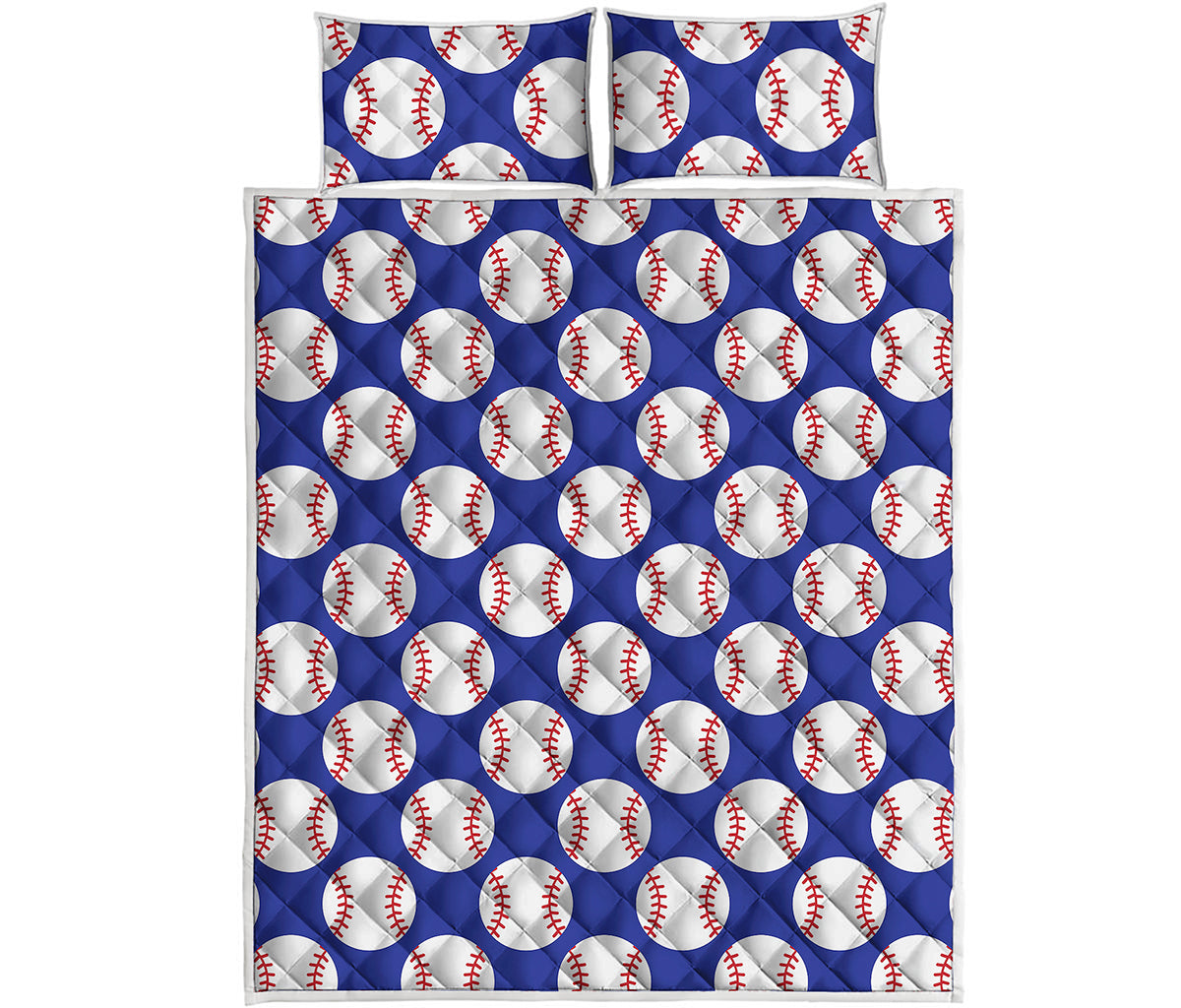 Blue Baseball Pattern Print Quilt Bed Set