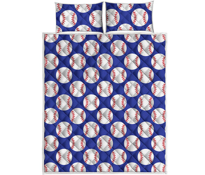 Blue Baseball Pattern Print Quilt Bed Set