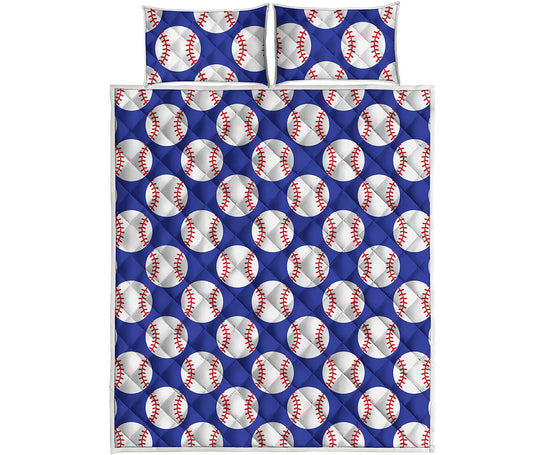 Blue Baseball Pattern Print Quilt Bed Set