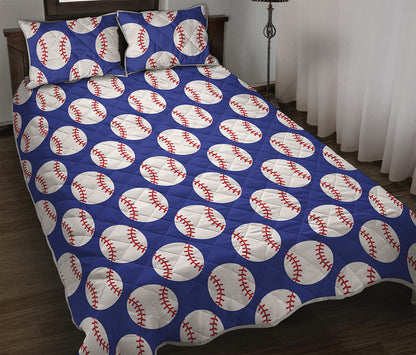Blue Baseball Pattern Print Quilt Bed Set