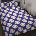 Blue Baseball Pattern Print Quilt Bed Set