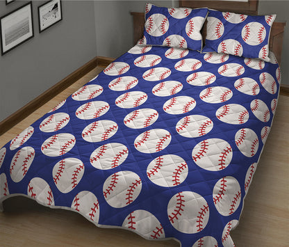 Blue Baseball Pattern Print Quilt Bed Set