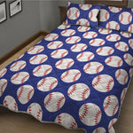 Blue Baseball Pattern Print Quilt Bed Set