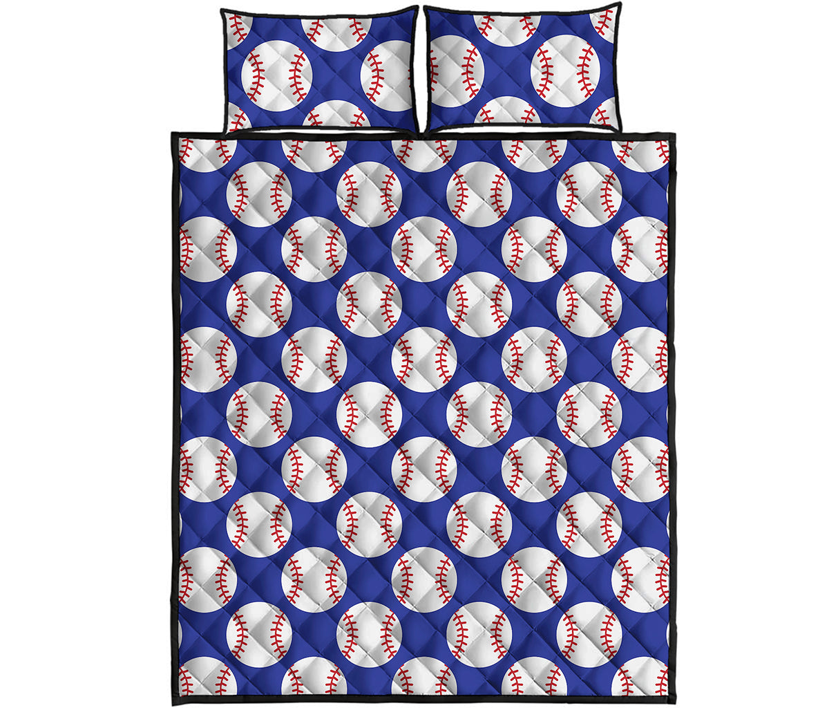 Blue Baseball Pattern Print Quilt Bed Set