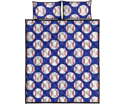 Blue Baseball Pattern Print Quilt Bed Set