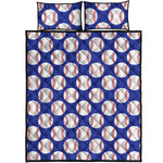 Blue Baseball Pattern Print Quilt Bed Set