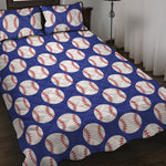 Blue Baseball Pattern Print Quilt Bed Set