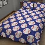 Blue Baseball Pattern Print Quilt Bed Set