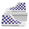 Blue Baseball Pattern Print White High Top Sneakers