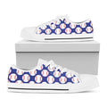 Blue Baseball Pattern Print White Low Top Sneakers