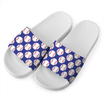 Blue Baseball Pattern Print White Slide Sandals
