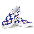 Blue Baseball Pattern Print White Slip On Sneakers