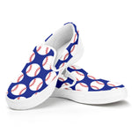 Blue Baseball Pattern Print White Slip On Shoes