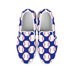 Blue Baseball Pattern Print White Slip On Shoes