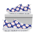 Blue Baseball Pattern Print White Running Shoes