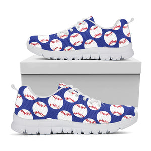 Blue Baseball Pattern Print White Sneakers