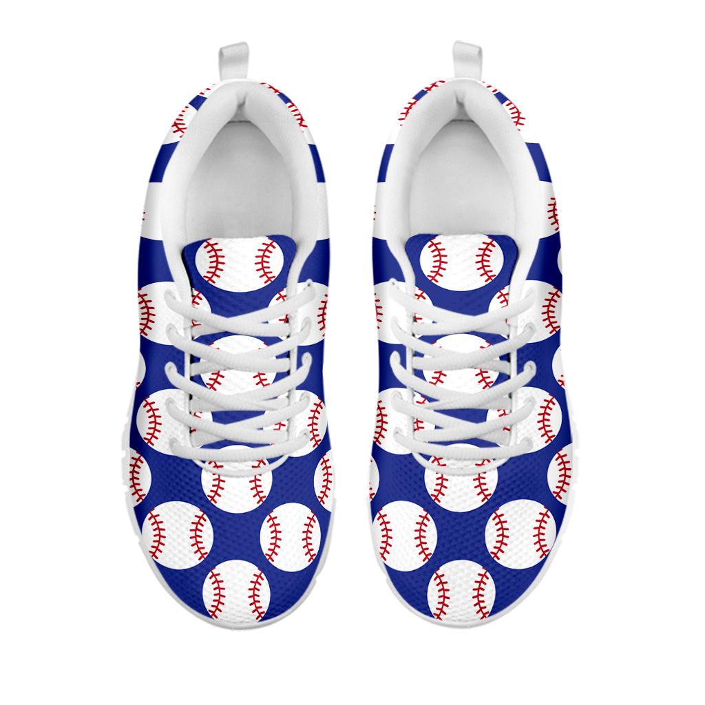 Blue Baseball Pattern Print White Sneakers