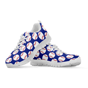 Blue Baseball Pattern Print White Sneakers